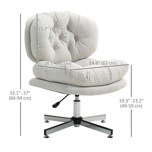 Computer Desk Chair, Armless Office Chair with Wide Padded Seat and Adjustable Height, Cream White – view 2