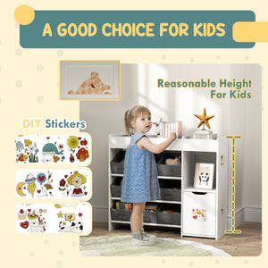Qaba Toy Storage Organizer with 9 Non-Woven Fabric Boxes, Storage Cabinet & Shelves, for Kids Room, Nursery, Playroom White