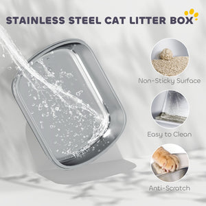 Large Stainless Steel Cat Litter Box with Lid, Enclosed Cat Litter Box with Flip Cover, Scoop