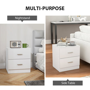 Bedside Table with 2 Drawers, Modern Nightstand for Bedroom, White – view 4