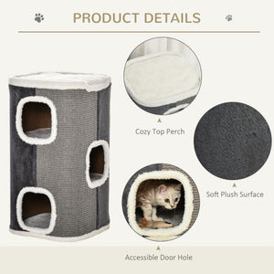 4-Story Cat House for Indoor, Cat Condo with Sisal Scratching Surface, Removable Cushion, 16" x 16" x 29", Grey