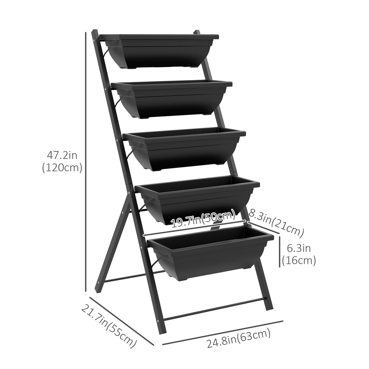 5-Tier Raised Garden Bed with 5 Planter Box, Outdoor Plant Stand Grow Containers with Leaking Holes, Black – view 2