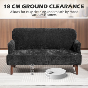 Velvet Feel Fabric 2 Seater Sofa, Small Sofa Loveseat with 8.3" Thick Padding and Wood Legs, Black – view 5