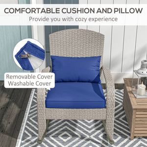 Adirondack Chair, Outdoor Wicker Rocking Chair with High Back, Seat Cushion and Pillow for Porch, Balcony, Cream/Brown