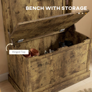 4-In-1 Hall Tree with Coat Rack, Top Shelf, Shoe Storage and Bench Seat, Entryway Bench with 4 Hooks