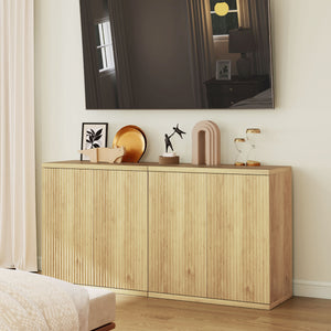 Sideboard Buffet Cabinet Set of 2, Kitchen Cabinet with Soft-Close Door and Adjustable Shelves for Living Room, Oak