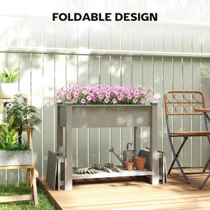 Wooden Raised Garden Bed with 2 Foldable Side Pots, Raised Planter with Storage Shelf and Drainage Holes
