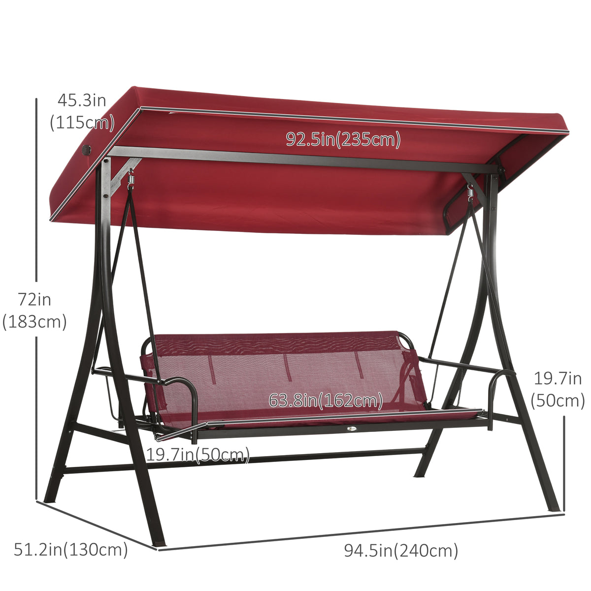 3 Person Porch Swing Bed, 2-in-1 Convertible Outdoor Patio Swing Chair Bench Hammock with Adjustable Canopy, Cushions, Pillows for Porch and Backyard, Red