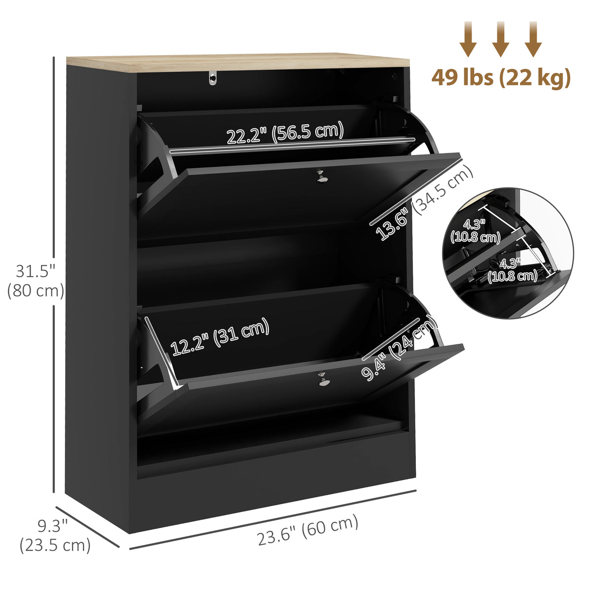 Slim Shoe Storage Cabinet, Modern Shoe Cabinet with 2 Flip Drawers and Adjustable Shelves for 8-12 Pairs – view 2