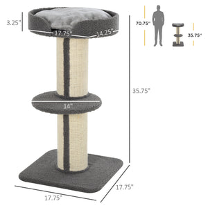 Cat Tree Kitty Tower with Sisal Mat Scratching Post, Cat Bed, Cushion, Perch, 18" x 18" x 36", Brown – view 9