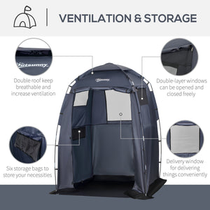 60" x 60" x 82" Shower Tent Extra Wide Changing Room Privacy Portable Camping Shelters with Windows & Floor Mat, Dark Blue