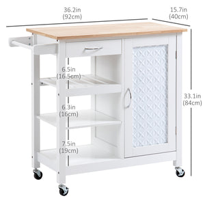Kitchen Cart on Wheels with Embossed Door Panel, Utility Kitchen Island with Storage Drawer, White