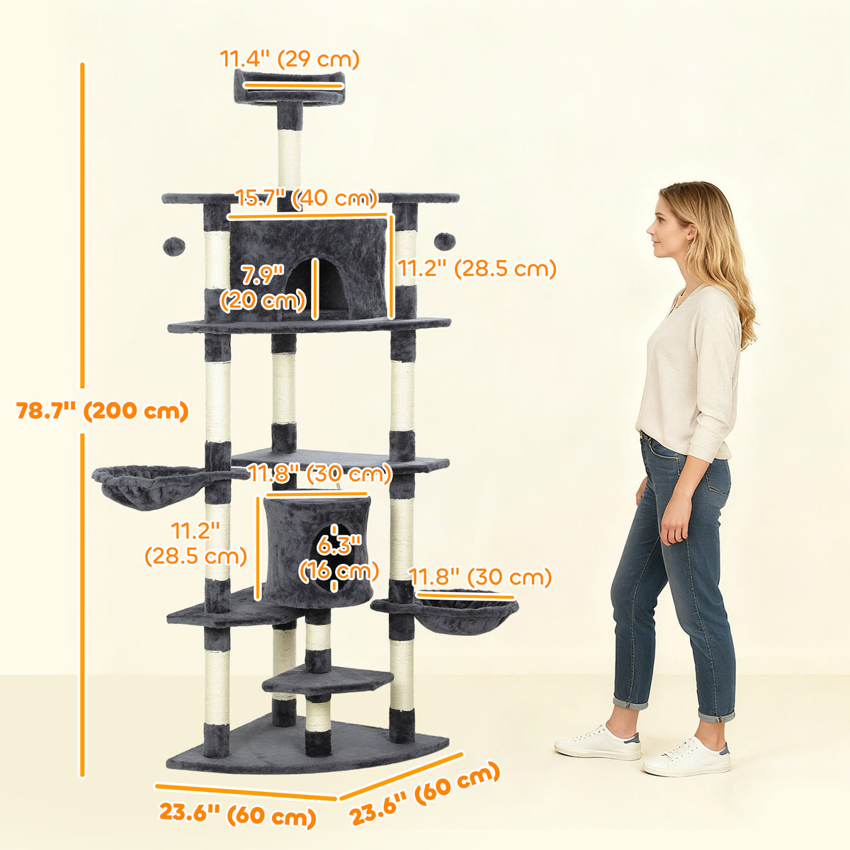 79" Scratching Kitten Tree Condo Kitten Scratch Activity Center Toys Dark Grey