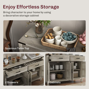 Side Cabinet, Farmhouse Kitchen Storage Cabinet w/ 2 Drawers and Shelves for Living Room, Entryway, Grey – view 9
