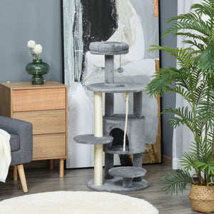 41" Cat Tree Tower Activity Center with Condo, Scratching Posts and Hanging Toys, Dark Grey
