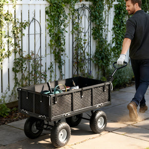 Steel Garden Cart, Utility Wagon Cart with Removable Liner, Quick-Release Sides, 10" Wheels, 660lbs Capacity
