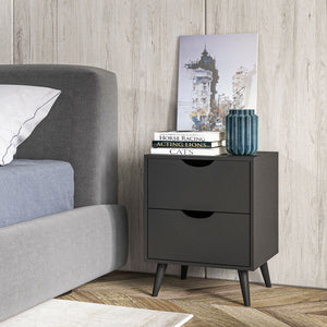 Modern Bedside Table, Nightstand with 2 Drawers and Pine Wood Legs for Bedroom, Living Room, White – view 13