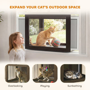 Catio Outdoor Cat Enclosure Adjustable Cat House Waterproof Top for Window 24" x18.5" x16.1" Black & White