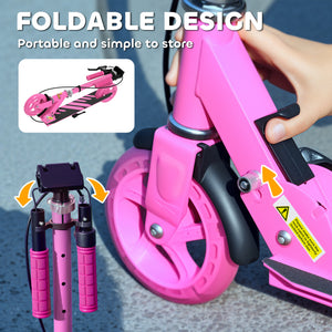 Qaba Scooter for Kids Ages 3-8 with Light Up Wheels, Adjustable Handlebar, Rear Brake & Handbrake for Girls and Boys