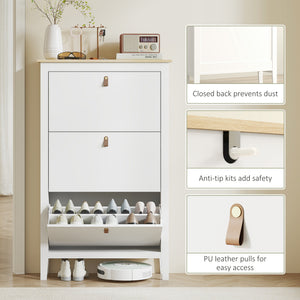 Narrow Shoe Cabinet with 2 Flip Drawers, Adjustable Shelves for Entryway, Holds 10-14 Pairs, White – view 13