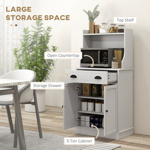 Microwave Cabinet, Kitchen Storage Cabinet with Drawer and Adjustable Shelf, White