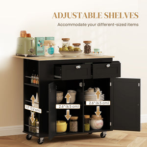 Kitchen Island with Power Outlet and Drop Leaf, Rolling Kitchen Cart with 2 Drawers and Adjustable Shelves – view 6