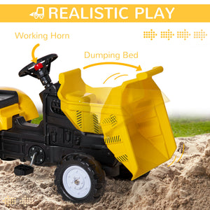 Aosom Ride on Toy Dump Truck for Kids, Pedal Construction Car with Detachable Trailer for 3 Years Old, Yellow