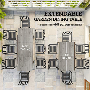 63"-94.5" Extendable Patio Dining Table for 6-8 Person, Outdoor Dining Table with Aluminium Edging – view 10