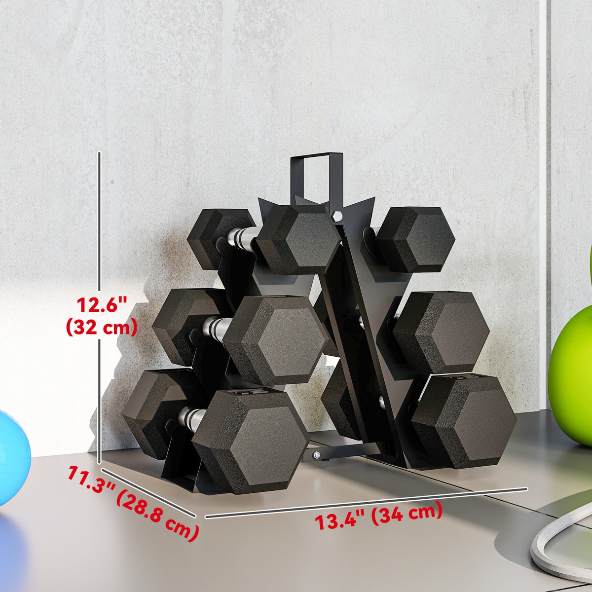 Soozier 60 LBS Hex Dumbbell Set with Rack, Rubber Coated Weights with Non-Slip Handles for Home Gym Strength Training