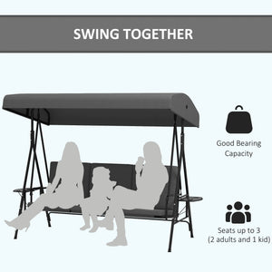 3-Seat Outdoor Porch Swing Patio Swing with Adjustable Canopy, Side Tray, Removable Cushion for Garden – view 10