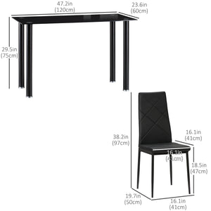 Dining Table and Chairs Set for 4, Modern 5 Pieces Kitchen Table Set with Glass Table, Padded Seat and Steel Frame