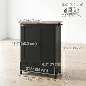 Pet Food Storage Container Dog Feeding Station w/ Adjustable Panel, Hooks, for Medium Sized Dogs, Black – view 2