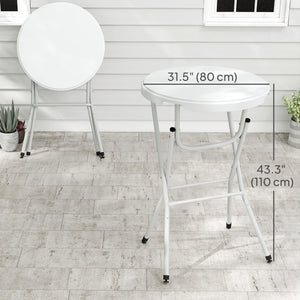 31.5" Bar Height Patio Table, Outdoor Bar Folding Table with HDPE Top, Locking Steel Legs for Party, Camping, White