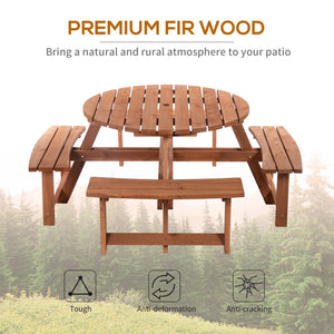 8 Seater Round Wooden Pub Bench & Picnic Table, Patio Dining Set for Outdoor Patio (Umbrella Not Included)