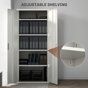 71" Tall Garage Cabinet, Metal Storage Cabinet with 2 Doors, 4 Adjustable Shelves for Home Office, Study, Garage, White