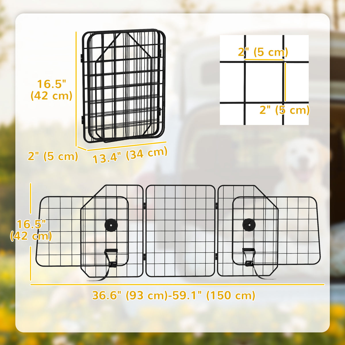Dog Car Barrier for SUV, Adjustable Car Divider for Trunk Cargo Area, Heavy-Duty Steel Wire Mesh Barrier, Black
