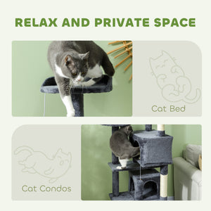 54" Cat Tree, Multi-Level Cat Tower with Scratching Posts, Cat Condos, Bed, Platforms, Ramp, Toy Ball, Beige – view 11