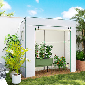 Walk-in Tomato Greenhouse Lean-to Green House with Reinforced PE Cover, Roll-up Door, Mesh Windows, Green – view 14