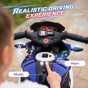 Qaba Kids Electric Motorcycle Ride-On Toy with 3 Wheels, Music, Horn, Lights