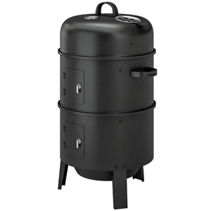 3-in-1 Vertical Charcoal Smoker with 2 Grill Grates, Built-in Thermometer, Adjustable Vent, 2 Doors