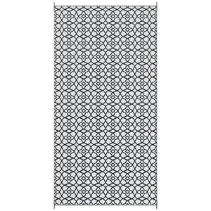 Reversible Outdoor Rug, Waterproof Plastic Straw RV Rug with Carry Bag, 9' x 18', Black and White Clover