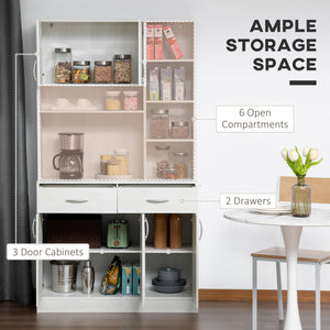 71" Kitchen Hutch with Storage Cabinet, Modern Buffet with Hutch, Cupboard with Drawers for Living Dining Room, Ash White