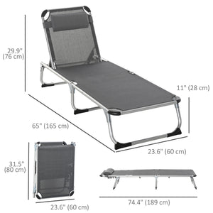 Folding Lounge Chair, Patio Lounger with Headrest, 5-Level Adjustable Backrest, and Aluminum Frame, Black – view 9