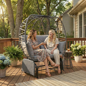 Double Outdoor Glider Egg Chair, Outdoor Loveseat Glider with Cushions and Pillows, Dark Grey