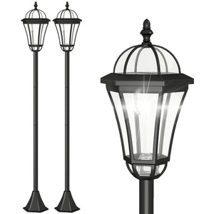 2 Piece LED Garden Lights Lamp Post Solar Powered Auto Switch Outdoor Lantern Patio Pathway Walkway Water-Resist 6 Hours Black