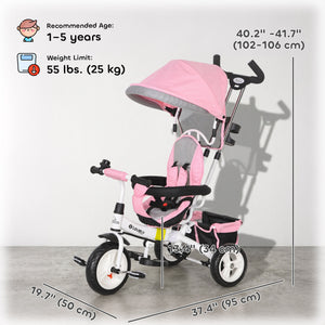 Qaba 6 in 1 Toddler Tricycle Stroller with Basket, Canopy, 5-point Safety Harness, for 12-60 Months