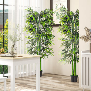 Set of 2 6FT Artificial Bamboo Tree Fake Decorative Plant with Nursery Pot for Indoor Outdoor Décor