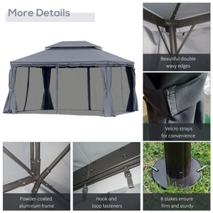 13' x 10' Patio Gazebo, Double Roof Outdoor Gazebo Canopy Shelter with Netting & Curtains – view 12