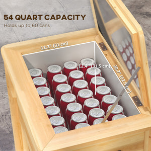54-Qt Wooden Patio Cooler, Outdoor Cooler Table with Bottle Opener and 3 Handles, Natural