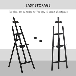 55" Pine Wood Painting Easel Stand, Adjustable Folding Art Easel, Tilts up to 75° for Adults, Begginners and Students, Black